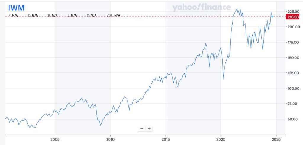 IWMの株価推移（2024年8月時点）